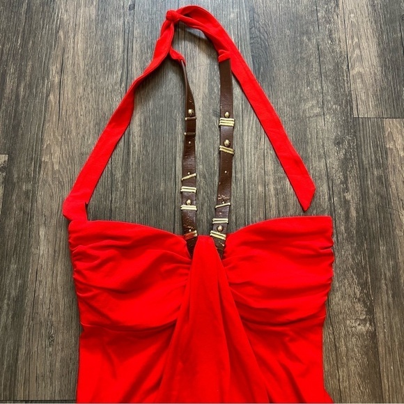 NWT Women’s Cache Red Top Tunic With Brown Leather Strap Size XS - Picture 4 of 9